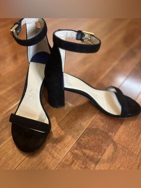 Stuart Weitzman Black Suede Ankle-Strap Block Heels 6.5
